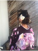 ヘアセット×お団子×ルーズ×波ウェーブ×和装×成人式