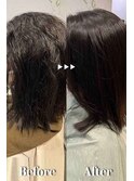 くせ毛髪質改善ミディアムブラックストレートサラツヤ髪