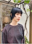 黒髪ワンレンボブウルフヘア
