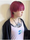 チェリーピンク　中性ウルフカット