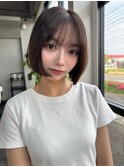 ミニウルフチェリーブラウンホワイトグレージュフェザーパーマ