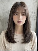髪質改善ヨシンモリ顔周りミディアムレイヤーカットグレージュ