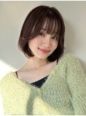 韓国ヘアボブヘアワンカール顔まわりレイヤーアッシュブラウン