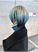3トーンホワイトアルバーターコイズブルーブラックショートボブ