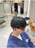 波巻きスパイラルパーマ、ダークアッシュ