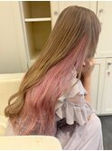 10287秋色くすみベージュインナーカラーピンクグレープフルーツ