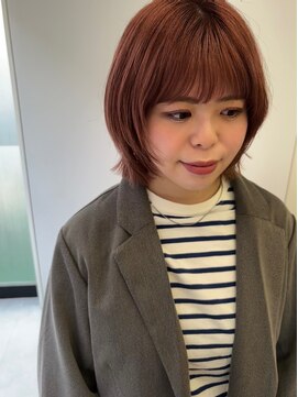 ハル 南平岸(HARU) ほんのりオレンジなpeach pink color/レイヤーボブ/ダブルカラー