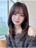★小顔ワンカールレイヤーカットデジタルパーマチェリーブラウン