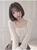 暗髪ボブ前下がりボブシースルーバング