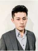 七三オールバックツイストパーマコンマヘア