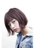 ○femme 二条○ボルドーカラーの外はねカジュアルボブ