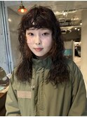 【重め前髪　顔まわりレイヤー　ロングパーマ】
