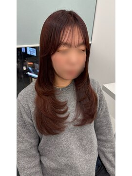 【ロングレイヤー×ワインレッド】