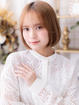 カバーヘア ブリス 志木南口駅前店(COVER HAIR bliss) 透明感ローズブラウン小顔切りっぱなしボブc7志木20代30代40代