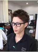 ワイルドオールバックパーマビジネスカジュアル大人アップバング