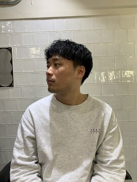 メリケンバーバーショップ フクオカ(MERICAN BARBERSHOP FUK) べリーショートダークアッシュニュアンスパーマ韓国マッシュ