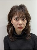 ベージュカラー/ミディアムウルフ/韓国パーマ/小顔/シャギーボブ