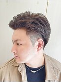 メンズビジネスオールバックニュアンスアイロンパーマ毛流れ