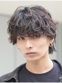 原宿メンズパーマシャドウパーマシースルーマッシュウルフゆるめ