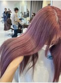 ピンクブラウン_ケアブリーチ_艶カラー