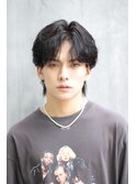 韓国風メンズウルフニュアンスパーマミディアムリバースパーマ