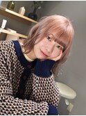 【透明感抜群】ホワイトピンクベージュ×エアリーボブ
