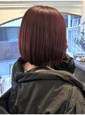 【白石】ブリーチなしボルドー赤髪暖色内巻きボブ原宿