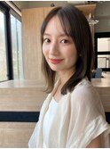 小顔 前髪 レイヤーカット くびれヘア アプリコットオレンジ"