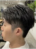 フェザーパーマ/グレーブルーカラー/刈り上げショートパンク
