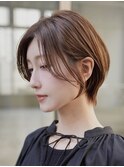横浜西口大人ショートボブココアベージュ前髪なしグレージュ40代