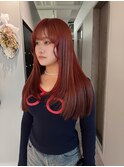 ロングレイヤースタイル　チェリーレッド