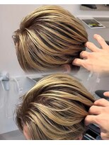 ステラ(STELLA)&nbsp;メンズ/バレイヤージュ/センターパート/ブリーチ＆ダブルカラー