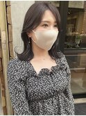 【松本咲花】韓国風前髪なしミディアムレイヤーダークグレージュ