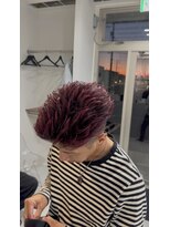 ホワイト(WHITE)&nbsp;赤メッシュ/短髪/メンズショート