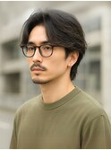 センターパートメンズ寝ぐせハンサムショートナチュラルパーマ