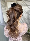 ポニーテール　パーティヘア　華やか　リボン　ヘアセット