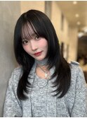 暗髪美髪レイヤーハッシュカットワンカールくびれレイヤー表参道