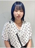 "久保田"切りっぱなし外ハネボブブリーチネイビーブルーぷつんと