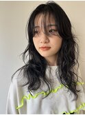 黒髪ウェーブパーマ