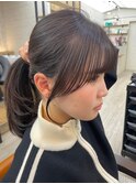 顔まわり レイヤーカット 韓国風前髪カット ウォームブラウン