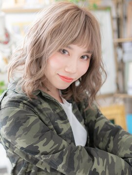 カバーヘア ブリス 川口(COVER HAIR bliss) オン眉外国人風シアーベージュゆるふわミディc5川口10代20代30代