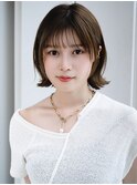 2耳かけボブパーマオリーブベージュボブウェーブミディアム小顔