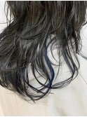 濡れ髪ロングウルフインナーカラー/アッシュブルーブラック/ツヤ