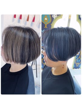 ハイヤマカシ(HAIYAMAKASHI) ブルーカラー刈り上げボブ カット＋カラー