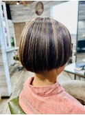 刈り上げ重めマッシュ/カット、メッシュ、カラー/40代～70代