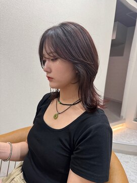 シカ 神戸三宮元町店(Cica) 秋 ミディアムレイヤー ウルフ ハイライト ボルドーカラー 三宮