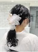 振袖ヘア成人式ヘアアレンジリボンアレンジ丸顔面長K20241102