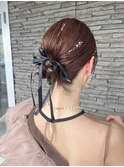 お呼ばれヘアアレンジアップスタイルシニヨン岡山南中央町