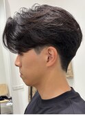 メンズセンターパートウルフセンターパートニュアンスパーマ襟足