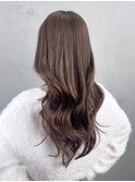 顔周りレイヤーロング韓国ヘアグレージュ_ba583801